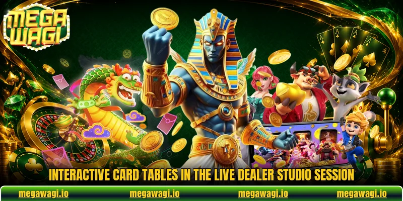 Interactive card tables in the live dealer studio session Interactive card tables in the live dealer studio session