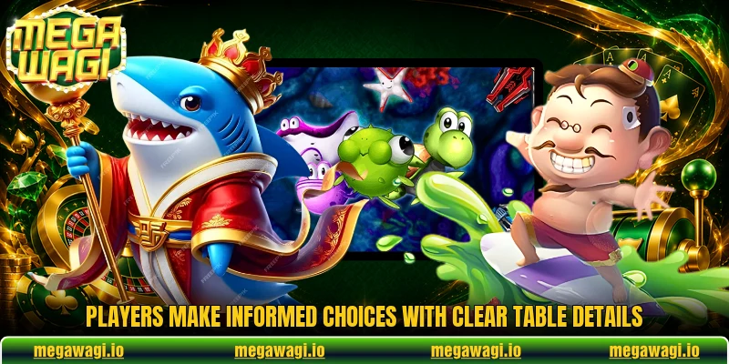 Players make informed choices with clear table details Players make informed choices with clear table details