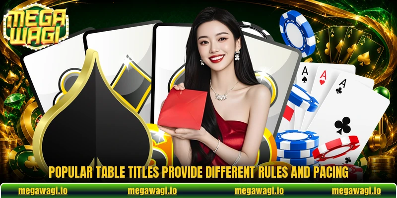 Popular table titles provide different rules and pacing Popular table titles provide different rules and pacing