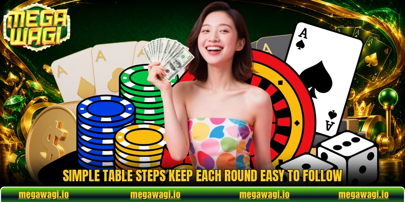 Simple table steps keep each round easy to follow Simple table steps keep each round easy to follow
